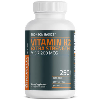 Bronson Vitamin K2 Mk-7 200Mcg Extra Strength, 250 Vegetarian Tablets