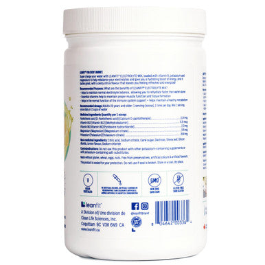 LEANFIT ELECTROLYTE MIX Citrus Lemon Electrolyte Hydration Powder Drink Mix Non GMO Vegan Gluten-Free 30 servings 381g tub