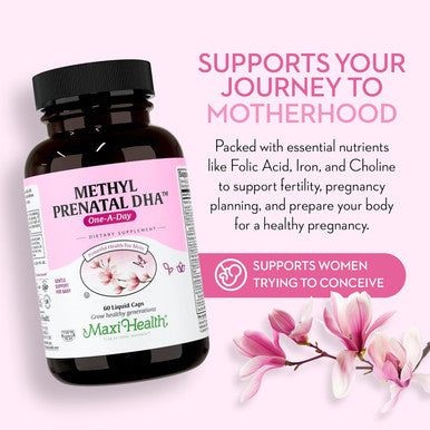 Maxi Health - Methyl Prenatal DHA Prenatal Vitamins Women - Doctor Formulated Kosher Gluten Prenatal Multivitamin with 25 Nutrients Including DHA Folic Acid & More 60 Liquid Caps