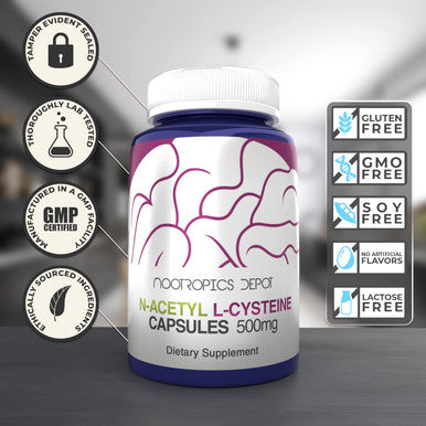 NAcetyl LCysteine Capsules 500mg NAC 60 Count Supports Healthy Liver Function Cellular Health Glutathione Levels Healthy Oxidation Levels Nootropics Depot
