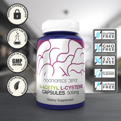 Nootropics Depot N-Acetyl L-Cysteine Capsules | 500mg | NAC | 180 Count | Supports Healthy Liver Function | Cellular Health | Glutathione Levels | Healthy Oxidation Levels