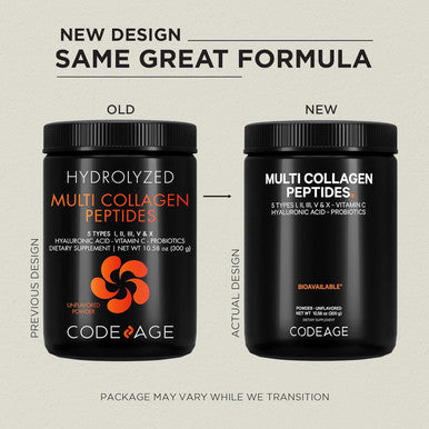 Codeage Multi Collagen Peptides Powder + Probiotics Black Edition Vitamin C Hyaluronic Acid Powder Supplement Grass-Fed Hydrolyzed Zero Carbs Type I II III V & X Unflavored 10.58oz