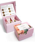 Tea Forte Jardin 3-Piece Tea Set with Pink Cafe Cup with Lid Tea Tray and 10 Assorted 2 of Each Variety Organic Handcrafted Pyramid Infuser Tea Bags