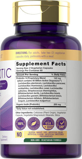 Carlyle Probiotics with Prebiotics | 120 Capsules | 50 Billion Active Organisms | Non-GMO & Gluten Supplement