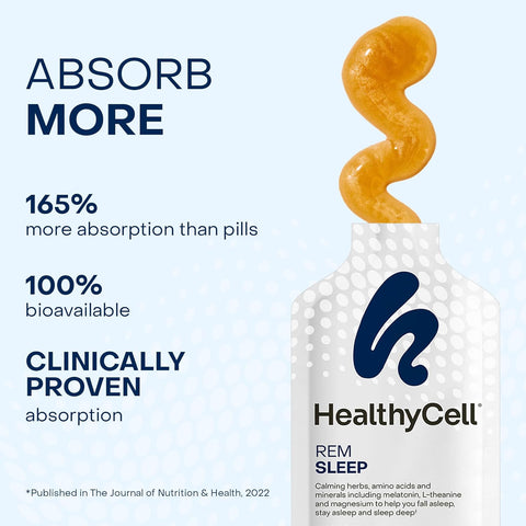 Healthycell Rem Sleep Aid Supplement For Adults - Liquid Gel Extra Strength Sleep Supplement With Melatonin Magnesium L-Theanine Gaba & Natural Calming Herbs - 30 Gel Packs Cherry Flavored