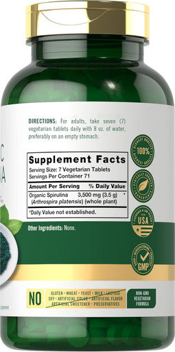 Carlyle Organic Spirulina Tablets 3500mg | 500 Count | Non-GMO & Gluten