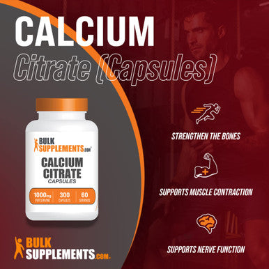 BulkSupplements Calcium Citrate Capsules - Calcium Supplements for Bone Health - Unflavored - 1000mg (210mg of Calcium) (180 Capsules)