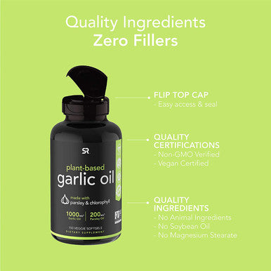 Odorless Garlic Oil Pills 1000mg with Parsley Chlorophyll NonGMO Verified Vegan Gluten 150 PlantGels