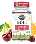 Garden Of Life Kids Immune Support Gummies With Vitamin C D As D3 & Zinc For 3-In-1 Daily Children S Immunity Organic Non-Gmo Gluten-Free Vegetarian Sugar Free Cherry Flavor 30 Day Supply