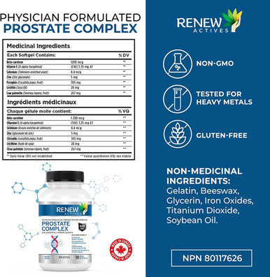 Renew Actives Prostate Complex Supplements - Promote Health For Men, Thyroid Gland, Eyesight, And Immune Function - Powerful Antioxidant Formula - 90 Softgels
