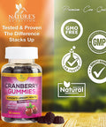 Nature's Nutrition Cranberry Gummies 5X Extract, Urinary Tract Health Support - Vitamin C for Immune Support, Non-GMO, Gluten Free Cranberry Concentrate Supplement Pills for Men & Women - 60 Gummies