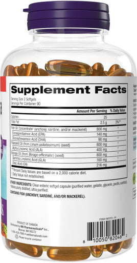 Webber Naturals Triple Omega 3-6-9, 2400 mg Fish Oil Per Serving, High Potency, 180 Softgels, No Fishy Aftertaste, Ultra-Purified, for Heart, Brain and Cardiovascular Health, Shellfish-Free