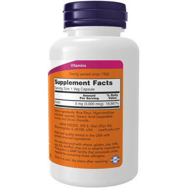 NOW Biotin 5000 mcg 120 vegetarian capsules