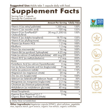 Solgar One Daily Women'S Multi Whole Body Support Highly Absorbable Delayed Release Vitamin For Women Supplement For Immune Heart Energy Stress Hair Skin Nails & Reproductive Health 60 Servings