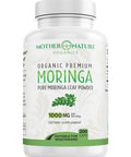 Mother Nature Organics Superfoods for Organic Living Moringa Capsules 1000Mg, From Organic Certified Moringa Leaves Powder - Greens Superfood Supplement - Energy, Focus, Lactation Support, Vitamin C For Immune Support - Vegan, Non-Gmo (120 Count)