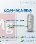 Health4All Magnesium Citrate 750mg 90 Capsules (V) (225mg Elemental Magnesium) Purest