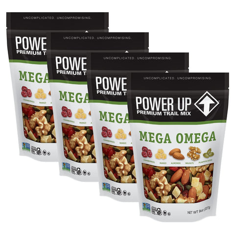 Power Up High Energy Trail Mix By Gourmet Nut, Walnuts, Banana Chips, Cashews, Coconut, Cranberries & Papaya Mix - Keto & Paleo Friendly Snacks - Non GMO Vegan Gluten Free Kosher, 8oz Bags, Pack of 4