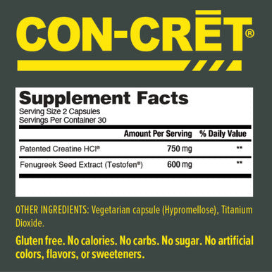 CON-CRET + Test CON-CRET Patented Creatine HCl Now with Testofen Boost Testosterone Levels 60 Capsules