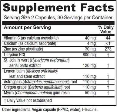 Vitanica Lysine Extra Immune System Support Vegan 60 Count