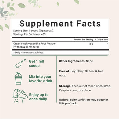 Micro Ingredients Organic Ashwagandha Root Powder | 2 Pound No Filler No Additives Highly Purified | Active Withanolides Adaptogenic Ayurvedic Herbal Supplements No GMO Gluten India Origin