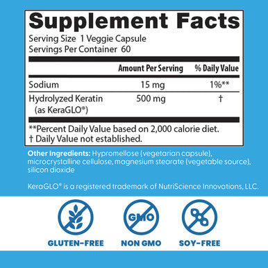 Doctor's Best Hydrolyzed Keratin Keraglo Strengthen Nourish Hydrates Hair High Potency 500mg 60 Count
