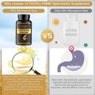 1000Mg Spermidine Supplements Fermented Wheat Germ Extract Capsule With 10Mg Higher Spermidine & Zinc For Antioxidant, Cell Renewal, Immune System And Increases Energy 60 Capsules (1 Bottle)