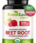 Forestleaf Usda Organic Beet Root Capsules - Beetroot Supplement 1000Mg 20 1 Extract W/Ginger Grape Seed - Support Blood Pressure Nitric Oxide Flow Circulation - Made In Usa 120 Caps