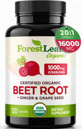 Forestleaf Usda Organic Beet Root Capsules - Beetroot Supplement 1000Mg 20 1 Extract W/Ginger Grape Seed - Support Blood Pressure Nitric Oxide Flow Circulation - Made In Usa 120 Caps