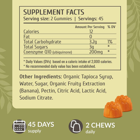 Herbamama Coq10 Gummies - 200Mg Coenzyme Q10 For Antioxidant Support - Vegan Non-Gmo Daily Energy Support Supplement - 90 Pectin-Based Banana-Flavored Chews