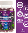 Nature'S Nutrition Sambucus Elderberry Gummies for Adults Teens & Kids - Super Concentrated 35:1 Extract Equivalent to 4200mg of Elderberries - Daily Immune Support Black Elderberry Vitamin Supplement - 120 Count
