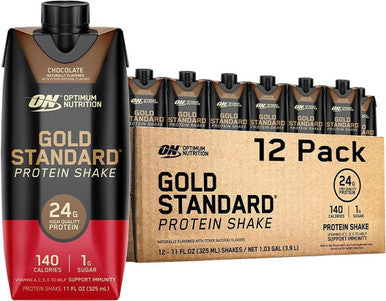 Optimum Nutrition Gold Standard Protein Shake & Atkins Creamy Milk Chocolate Plus Protein Shake 30G Protein 7G Fiber 2G Net Carb 1G Sugar Keto Friendly Low Carb High Protein Drink 12 Count