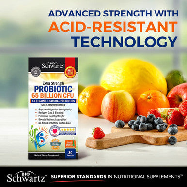 Probiotic 65 Billion Probiotics with Prebiotic for Women Men Lactobacillus Acidophilus Digestive Health Capsules Targeted Release Technology Shelf Stable Supplement NonGMO Dairy 30ct