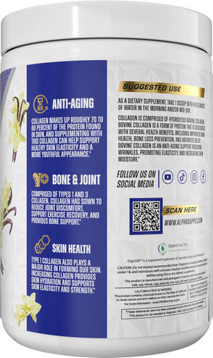Alpha Supps Premium Hydrolyzed Collagen Protein Powder - Collagen Peptides Supplement For Men & Women With Digestive Enzymes - 30 Servings (French Vanilla)