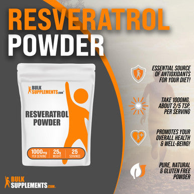 Bulksupplements.Com Resveratrol Powder - Resveratrol Supplement, Polygonum Cuspidatum, Resveratrol 1000Mg - Antioxidants Supplement, Vegan & Gluten Free - 1000Mg Per Serving, 25G (0.88 Oz)