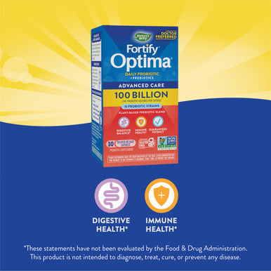Nature S Way Fortify Optima Daily Probiotic, 100 Billion, 15 Strains, Digestive & Immune Support*, With Prebiotics, 30 Capsules