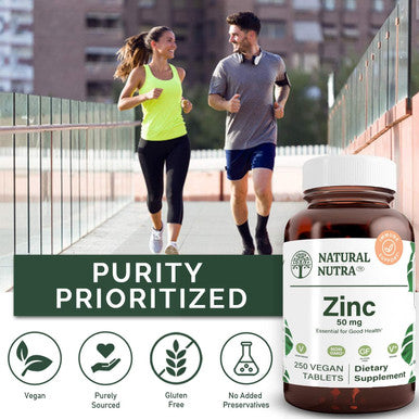 Natural Nutra Zinc Gluconate 50Mg Supplement For Immune Support, Skin, Enhance Taste And Smell, Gluten 50Mg 250 Vegan Tablets