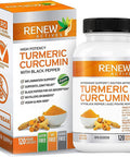 Renew Actives Turmeric Curcumin + Black Pepper - Digestive Aid, Promotes Liver Health - Wound Care - Health & Wellness Boost - 120 Capsules