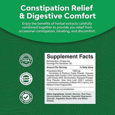 Natures Craft's Herbal Laxative Capsules with Probiotics Ãƒâ€šÃ¢â‚¬â€œ Natural Colon Detox Digestive Support System Clean Ãƒâ€šÃ¢â‚¬â€œ Psyllium Husk Powder Senna Leaf Cascara Sagrada Ãƒâ€šÃ¢â‚¬â€œ Triple Herb Cleanse Pills