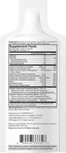 Codeage Multivitamins For Teens Liquid Vitamin C for Teenagers Vitamin A B6 B12 D3 E For Kids Biotin Zinc Omega-3 Folate Liposomal Vitamins Supplement One Daily Sachet Vegan Non-GMO 30 Pouches
