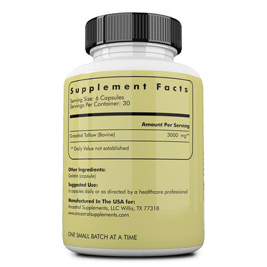 Ancestral Supplements Grass Fed Tallow Capsules Based On The Native Wisdom of Our Early Ancestors, Tallow Provides The Same Nourishing Kidney Fat (Suet) That Our Ancestors Selectively Hunted.