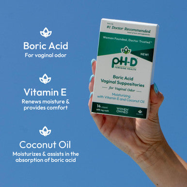 pH-D Feminine Health - Boric Acid Moisturizing Suppository - Woman Owned - For Vaginal Odor - Paraben-Free And Cruelty-Free - 14 Count