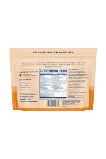 NativePath Native Hydrate Stick Packs Sugar Free Electrolytes Powder with BCAAs Tangerine Hydration Keto & Paleo Friendly 30 Servings