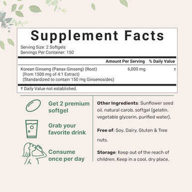 Micro Ingredients Red Panax Ginseng Supplement 6000mg Per Serving 300 Softgels | High Potency Korean Ginseng Root Extract with Active Ginsenosides | Supports Energy & Immune Health | Non-GMO