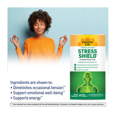 Country Life Stress Shield Triple Action 60 Vegan Capsules Certified Gluten Free Certified Vegan