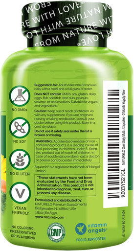 Naturelo One Daily Multivitamin For Women - Energy Support - Whole Food Supplement To Nourish Hair, Skin, Nails - Non-Gmo - No Soy - Gluten - 60 Capsules - 2 Month Supply