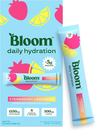 Bloom Daily Hydration Electrolyte Powder Packets with Collagen 5g Protein Electrolytes Vitamins and Minerals Sugar Free Drink Mix Rocket Blast 5 Count