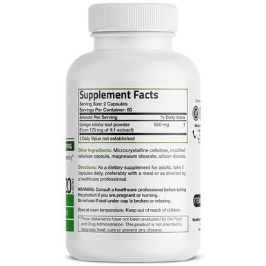 Bronson Ginkgo Biloba 500mg Extra Strength 500mg - Supports Brain Function & Memory Support, 120 Vegetarian Capsules