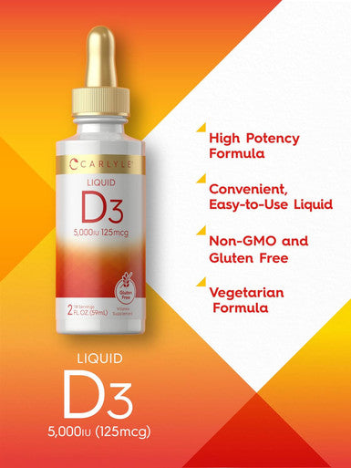 Carlyle Liquid Vitamin D3 | 5000 IU (125 mcg) | 2 oz | Vegetarian Non-GMO and Gluten Supplement | Vitamin D Liquid Drops for Adults