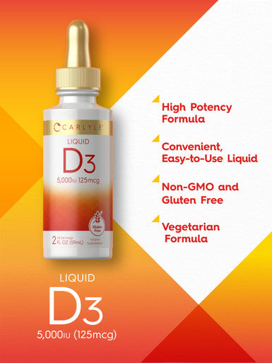Carlyle Liquid Vitamin D3 | 5000 Iu (125 Mcg) | 2 Oz | Vegetarian, Non-Gmo, And Gluten Free Supplement | Vitamin D Liquid Drops