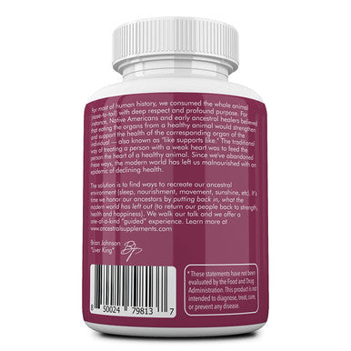 Ancestral Supplements Grass Fed Placenta (with Liver) After Birth, Nursing, Menopause & Dry Skin Support (180 Capsules)